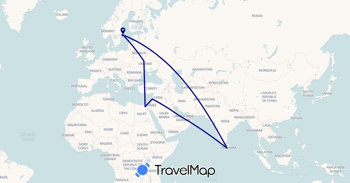 TravelMap itinerary: driving in Egypt, Lebanon, Sri Lanka, Qatar, Sweden, Ukraine (Africa, Asia, Europe)